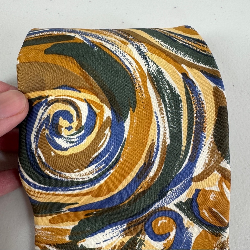 Lavatelli Silk Abstract Patterned Men's Tie Swirl Brown Blue Vintage Designer - Picture 5 of 15